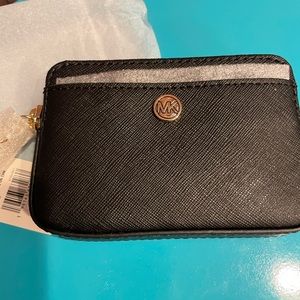 Michael Kors medium black Saffiano leather chain card case
